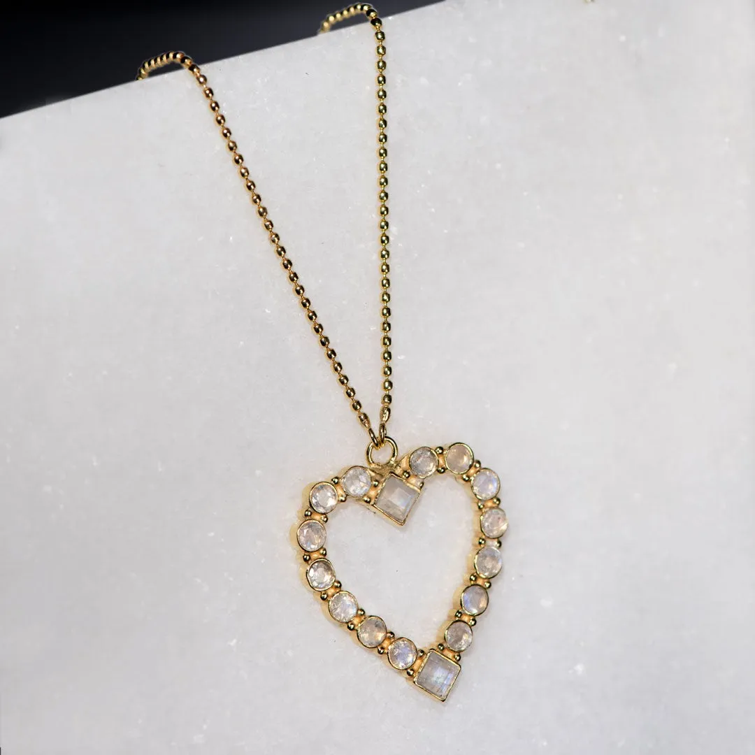 Keepsake - Moonstone and 14K Gold Vermeil Good Luck Heart Necklace
