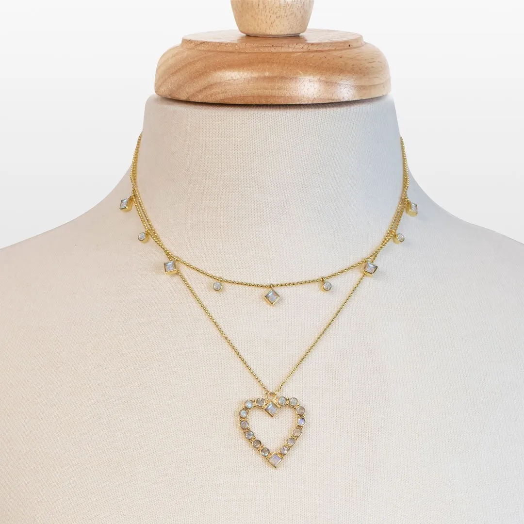 Keepsake - Moonstone and 14K Gold Vermeil Good Luck Heart Necklace
