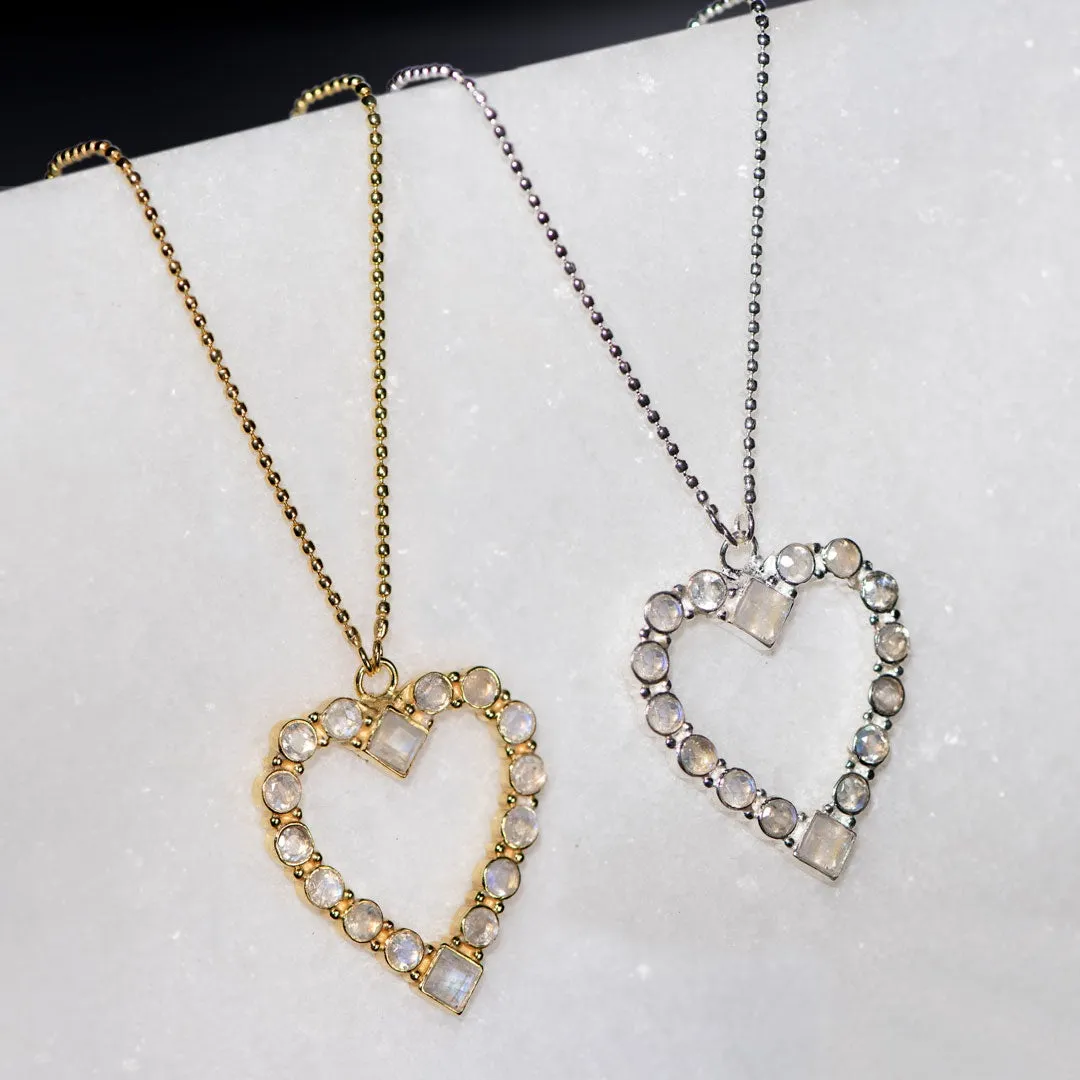 Keepsake - Moonstone and 14K Gold Vermeil Good Luck Heart Necklace