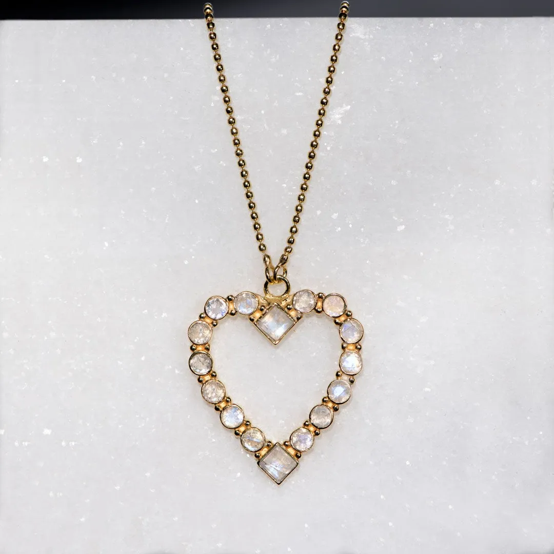 Keepsake - Moonstone and 14K Gold Vermeil Good Luck Heart Necklace