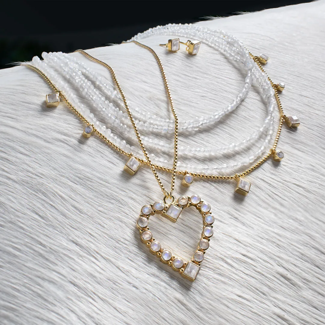 Keepsake - Moonstone and 14K Gold Vermeil Good Luck Heart Necklace