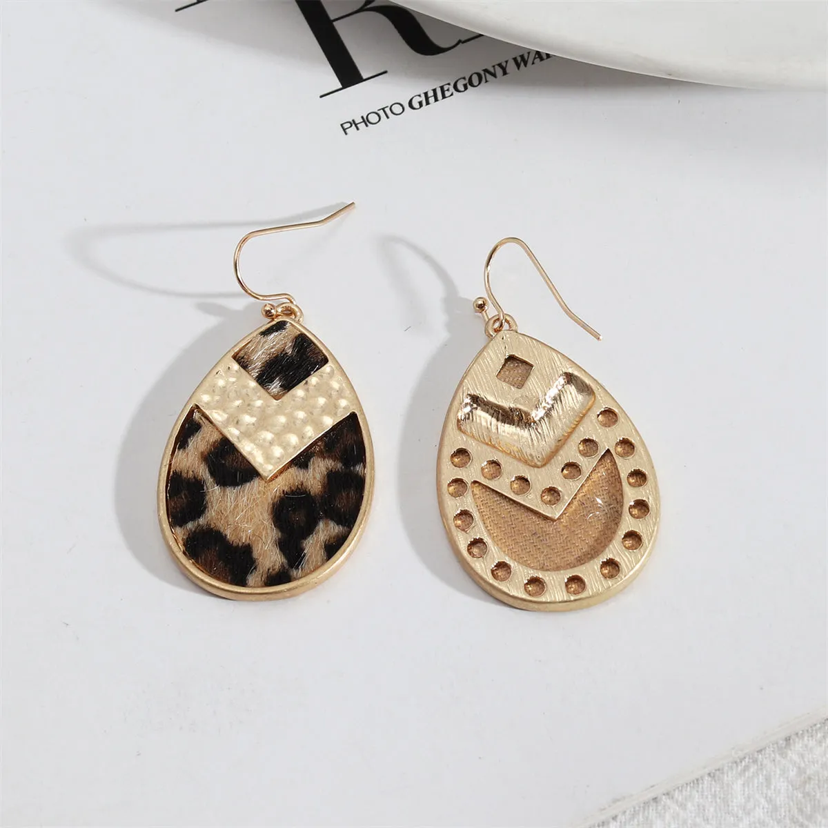 Khaki Polystyrene & 18K Gold-Plated Leopard-Print Teardrop Earrings