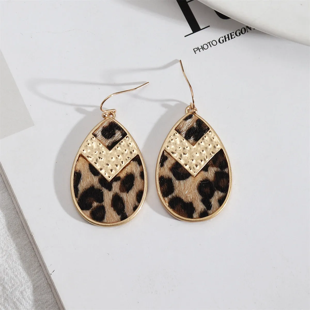 Khaki Polystyrene & 18K Gold-Plated Leopard-Print Teardrop Earrings