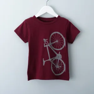 Kids Road Bicycle T-Shirt, Cranberry and Pewter