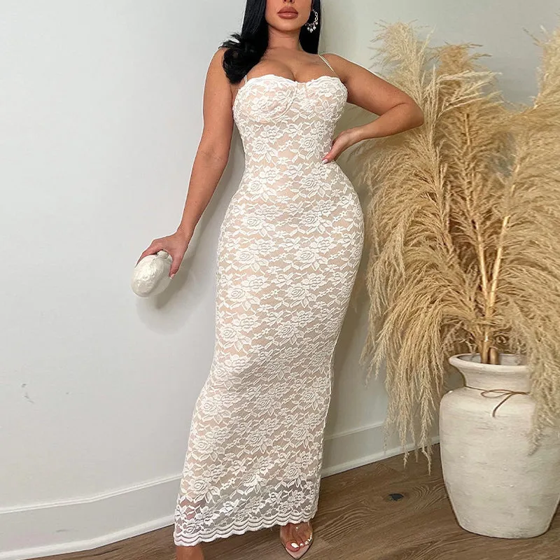 Lace Spaghetti Strap Maxi Dress