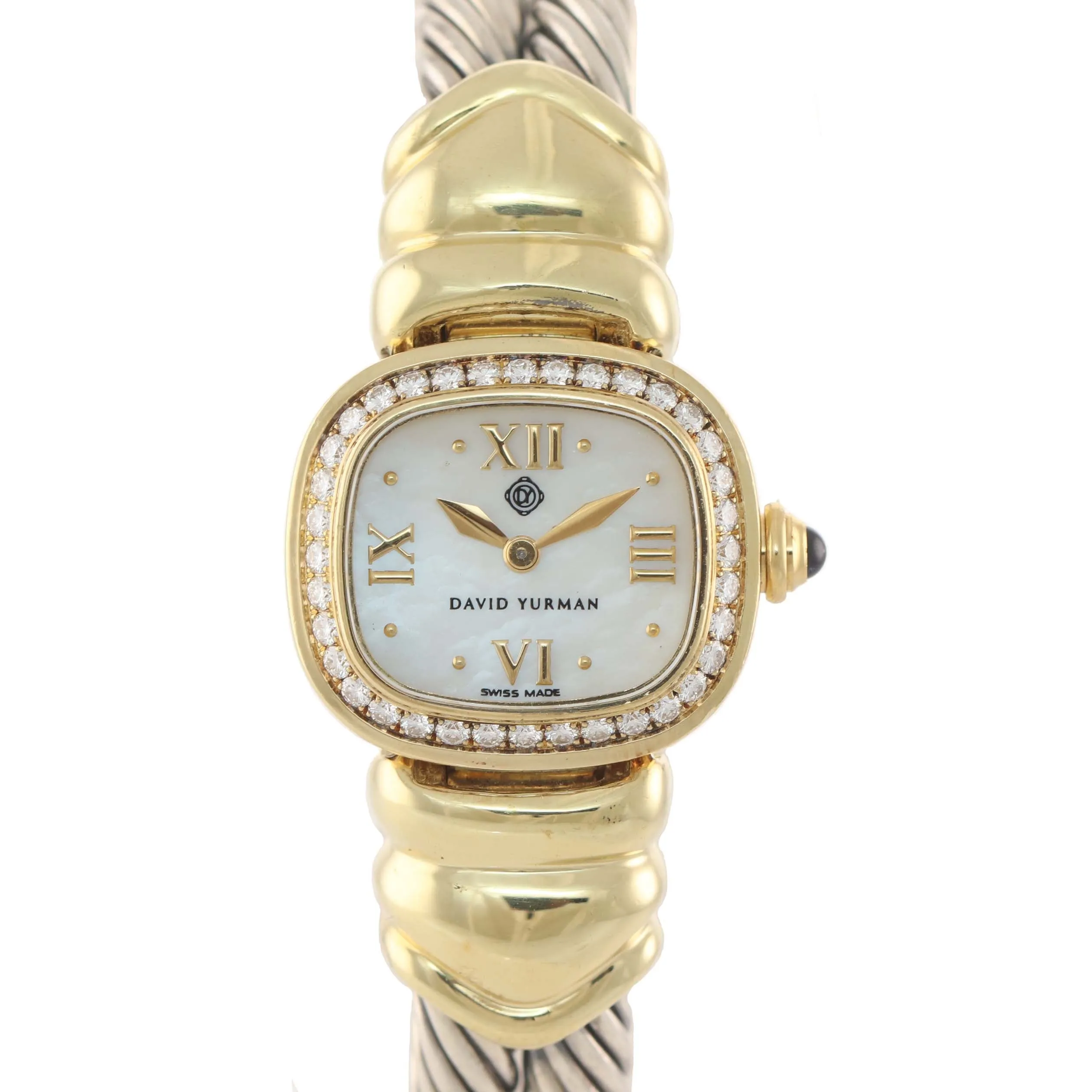 Ladies David Yurman T-17326 18k Gold Silver Diamond MOP Bangle Bracelet Watch