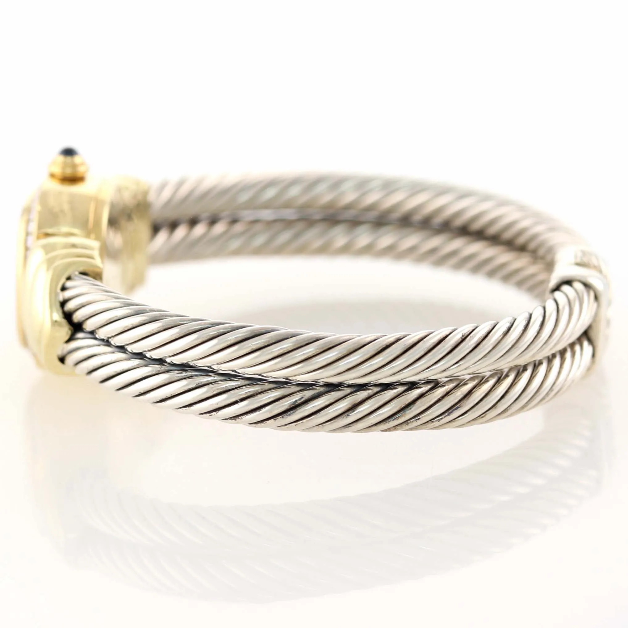 Ladies David Yurman T-17326 18k Gold Silver Diamond MOP Bangle Bracelet Watch