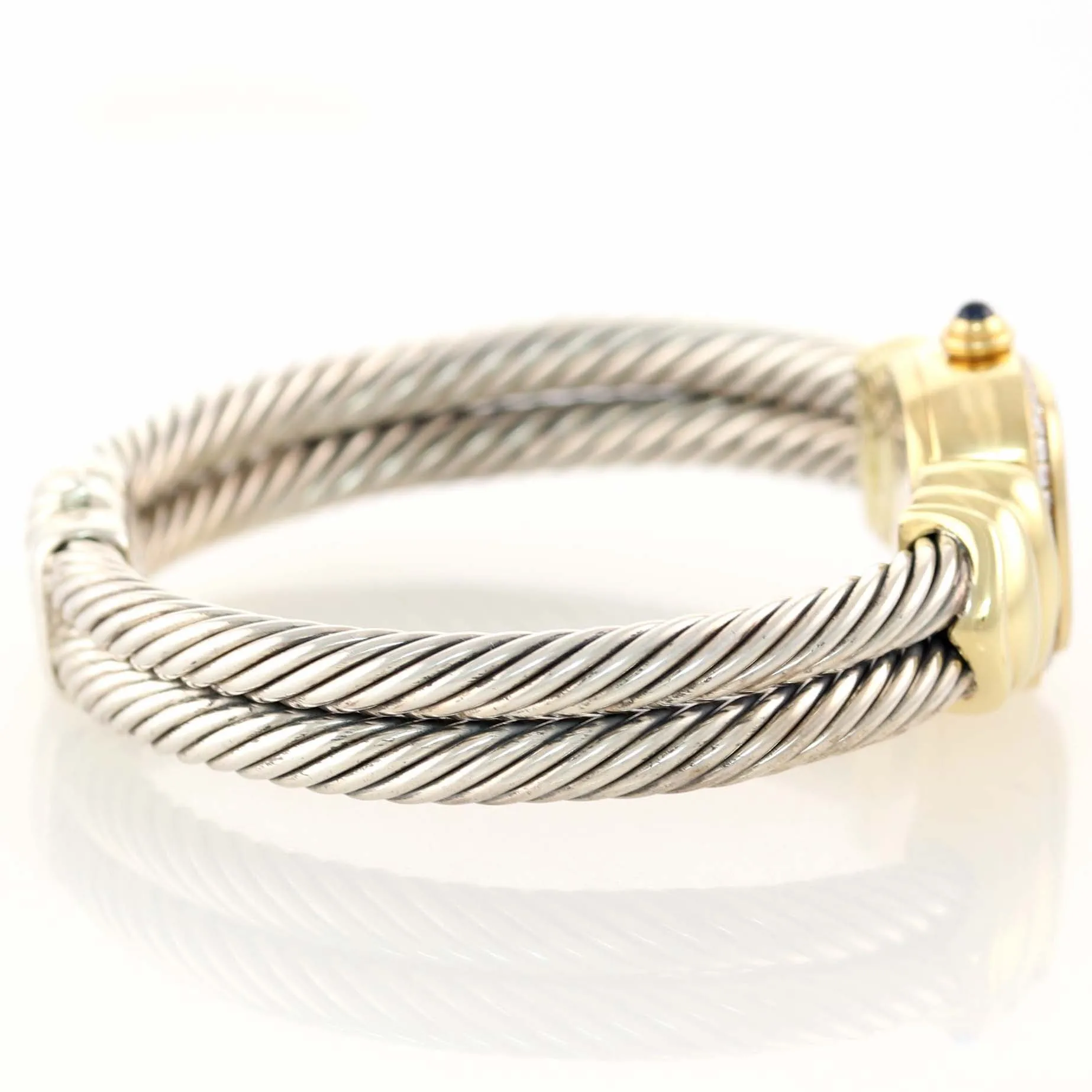 Ladies David Yurman T-17326 18k Gold Silver Diamond MOP Bangle Bracelet Watch