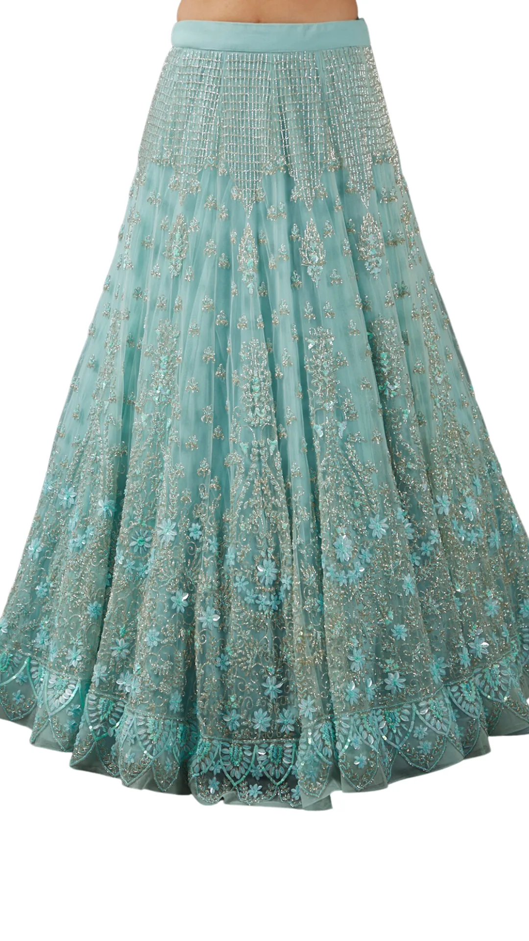 Light Blue Fully Beaded Floral Embellished Lehenga