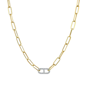 Link Necklace with Stirrup Pavé White Diamonds with Tusk Clasp