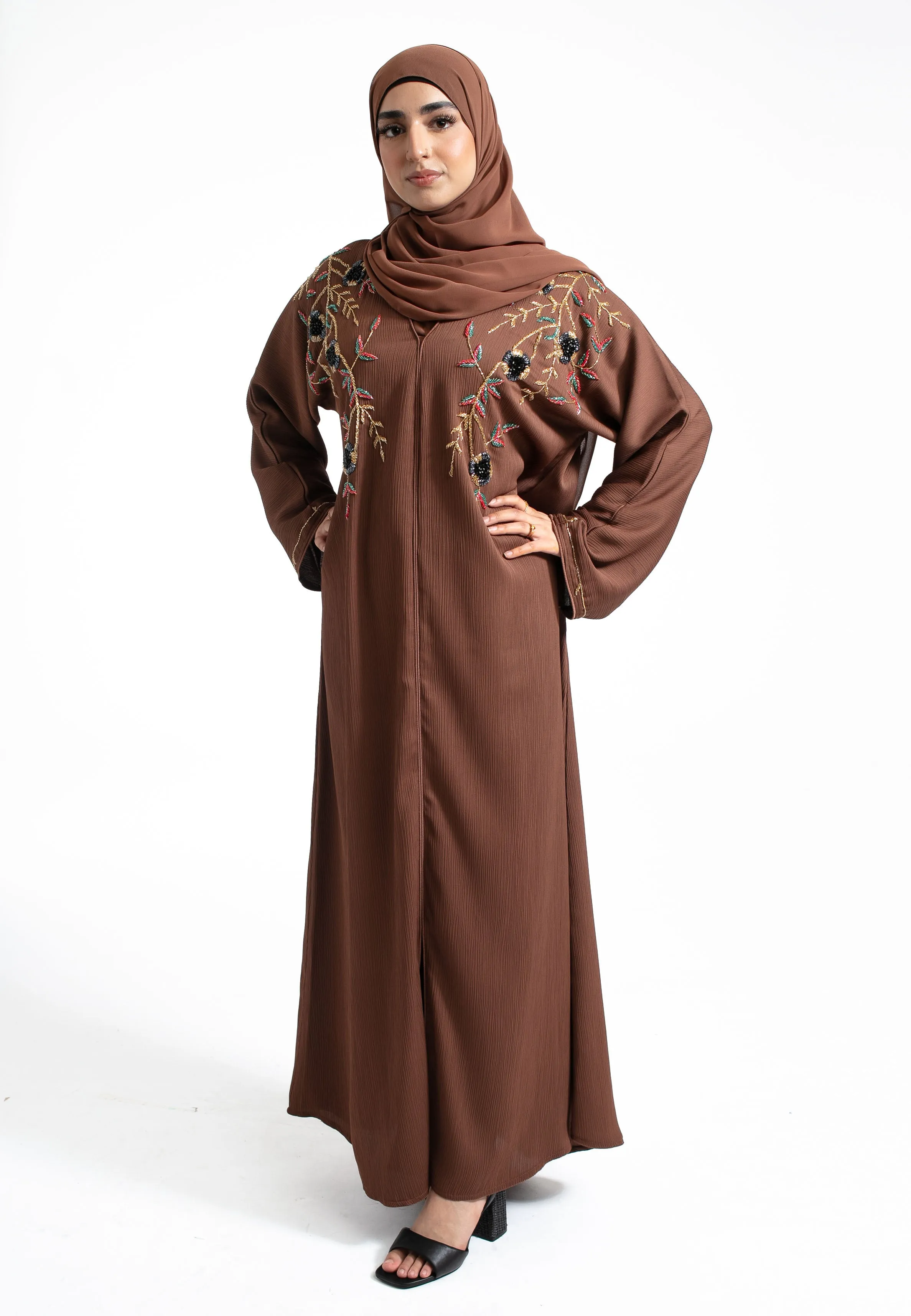 Luxury Chocolate Jewels Embellished Abaya (Premium)