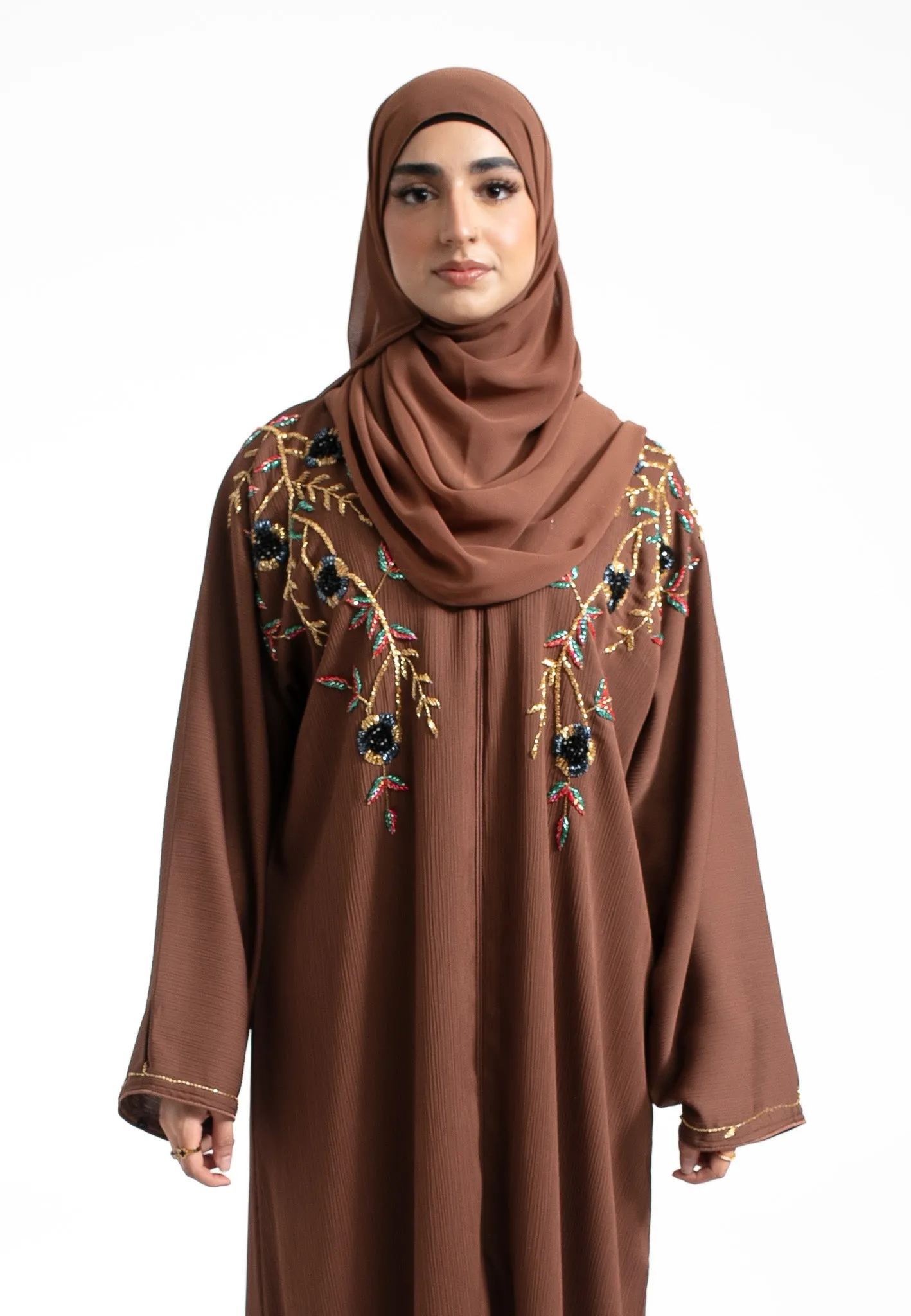 Luxury Chocolate Jewels Embellished Abaya (Premium)