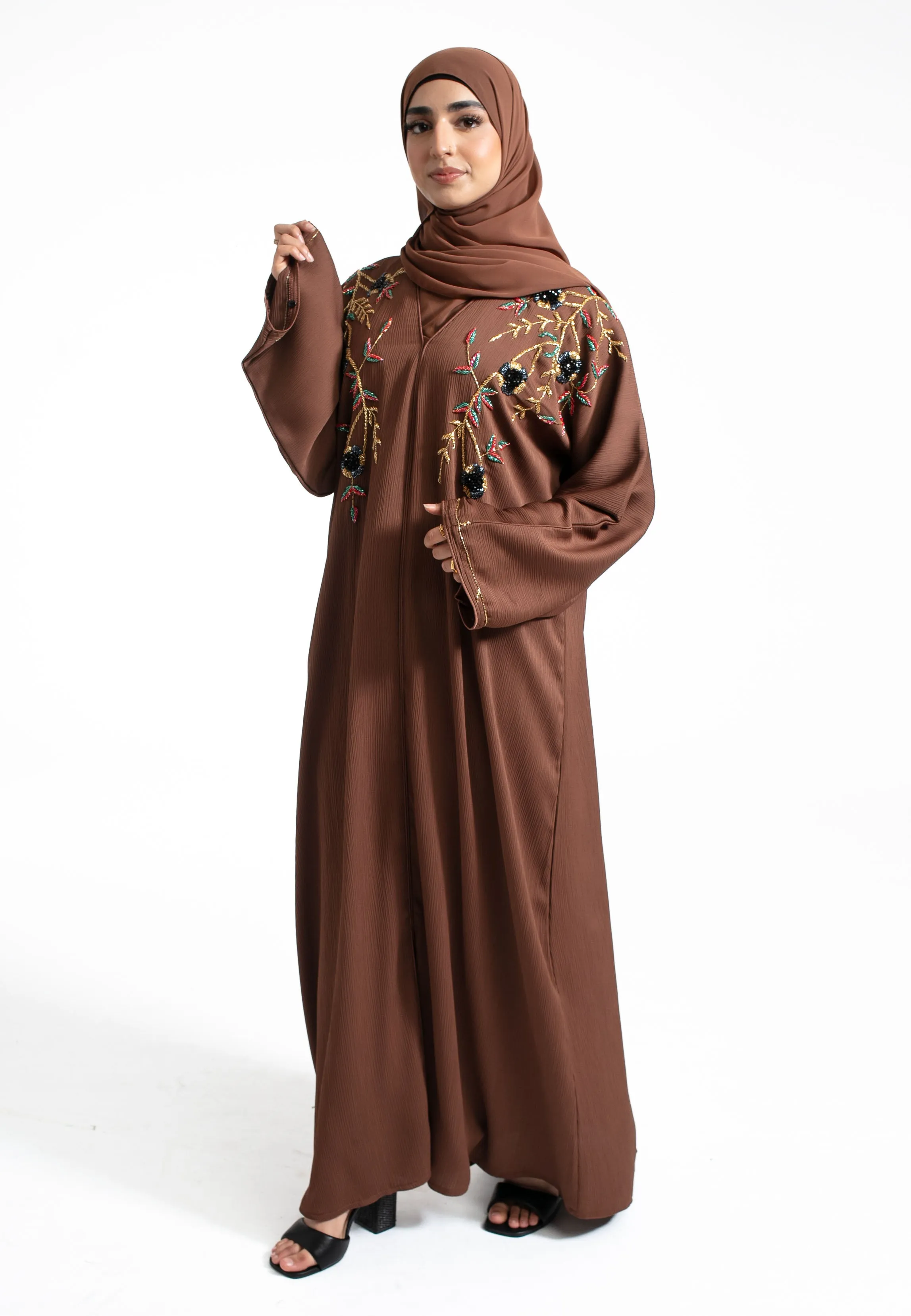 Luxury Chocolate Jewels Embellished Abaya (Premium)