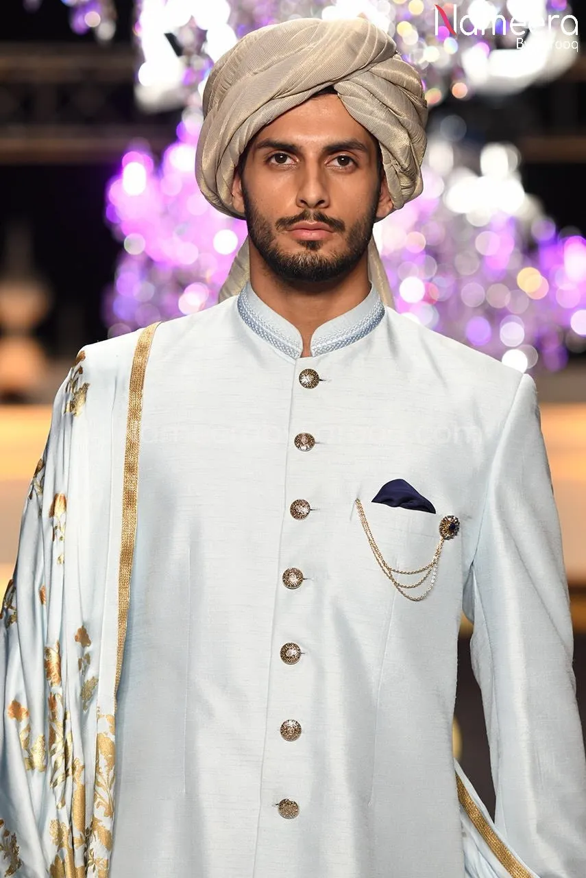 Luxury Pakistani Groom Sherwani in Sky Blue Color #GR43