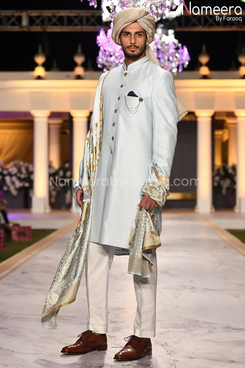 Luxury Pakistani Groom Sherwani in Sky Blue Color #GR43