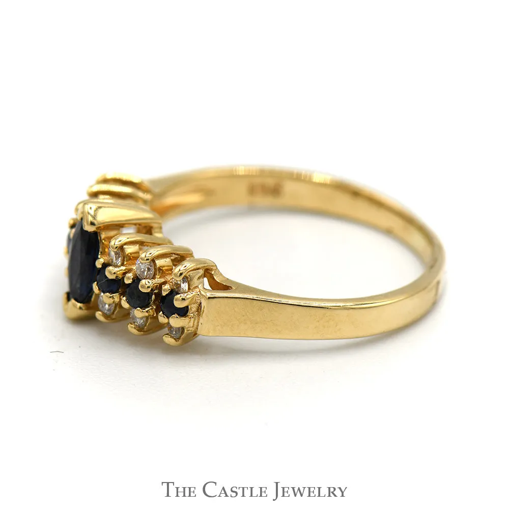 Marquise and Round Sapphire Ring with Diamond Accents in 10k Gold