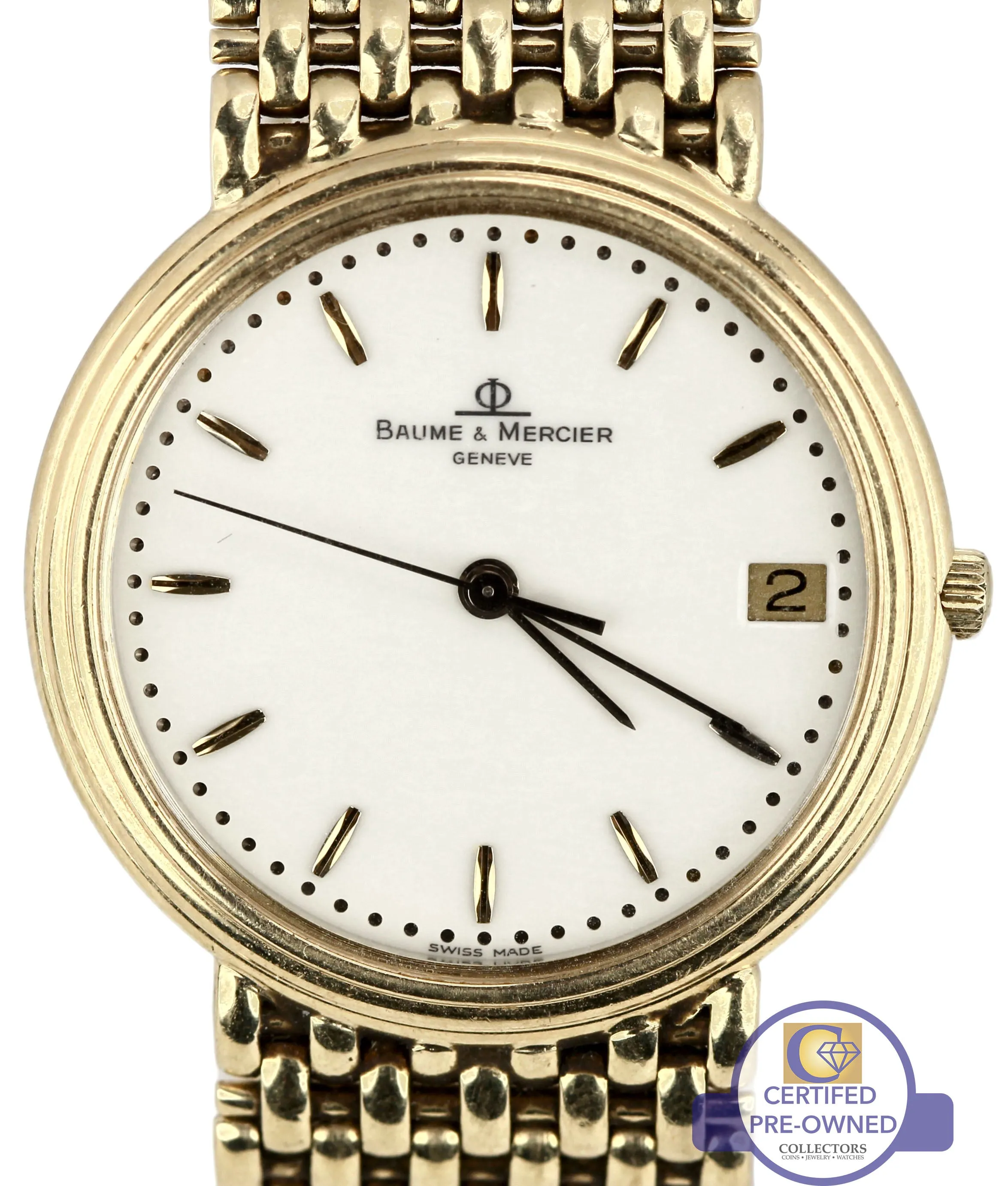 Men's Vintage Baume & Mercier Geneve 14K Yellow Gold Swiss 31mm Date Watch