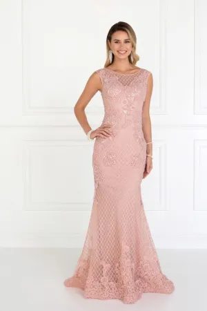 Mesh Mermaid Long Dress with Beads and Jewels Embellished