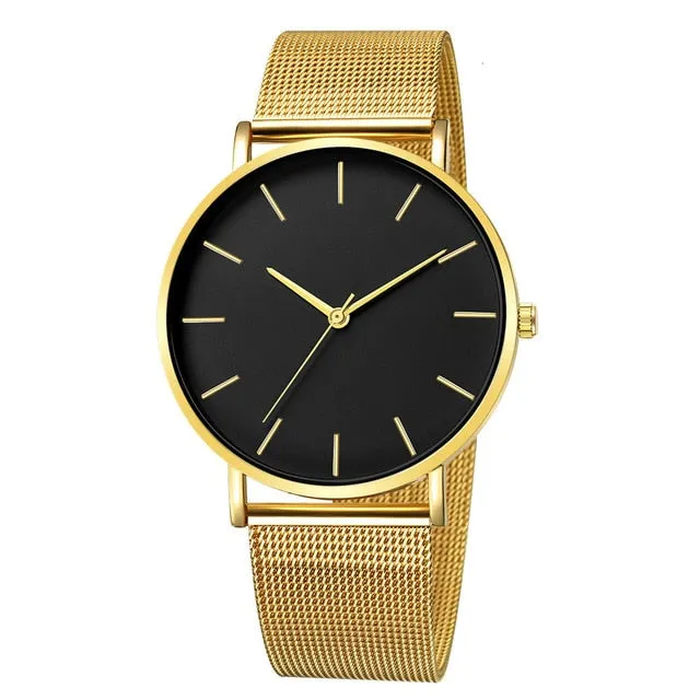 Mesh Ultra-thin Stainless Steel Fashion Quartz Wrist Watch