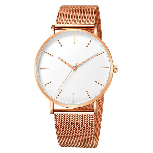Mesh Ultra-thin Stainless Steel Fashion Quartz Wrist Watch