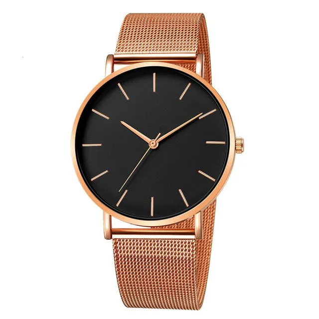 Mesh Ultra-thin Stainless Steel Fashion Quartz Wrist Watch