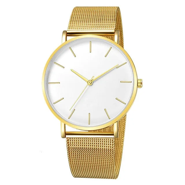 Mesh Ultra-thin Stainless Steel Fashion Quartz Wrist Watch