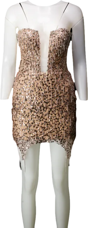 Milla Metallic Radiant Embellished Mini Dress In Gold With A Plunging Neckline UK XS