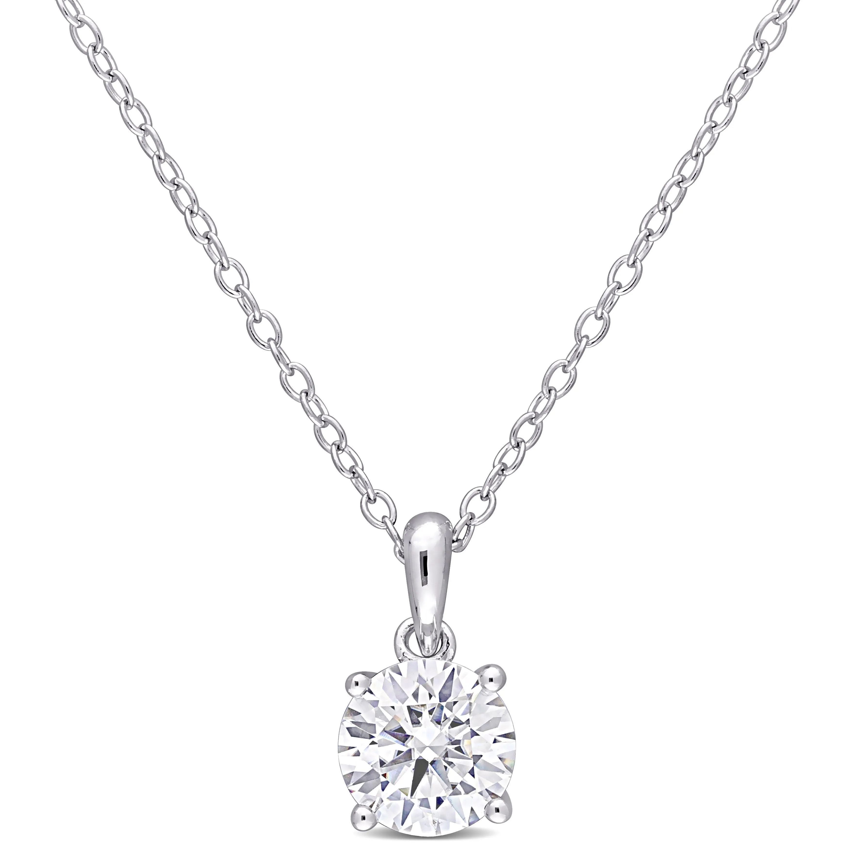 Moissanite Round Pendant 1 CT Silver