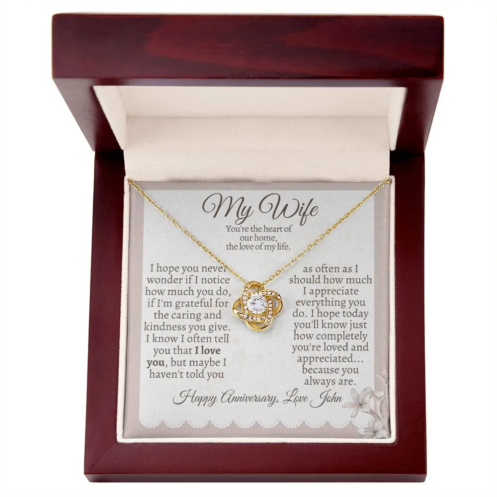 My Wife, The Heart of Our Home - Loveknot Necklace Gift (Personalize)