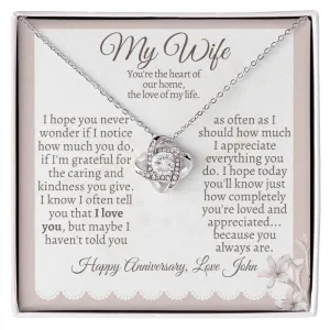 My Wife, The Heart of Our Home - Loveknot Necklace Gift (Personalize)