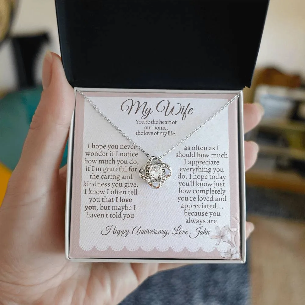 My Wife, The Heart of Our Home - Loveknot Necklace Gift (Personalize)