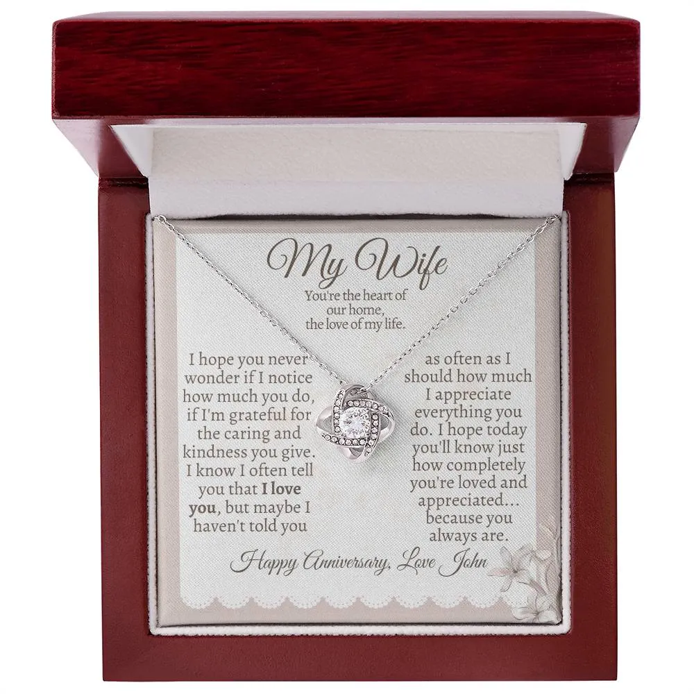 My Wife, The Heart of Our Home - Loveknot Necklace Gift (Personalize)