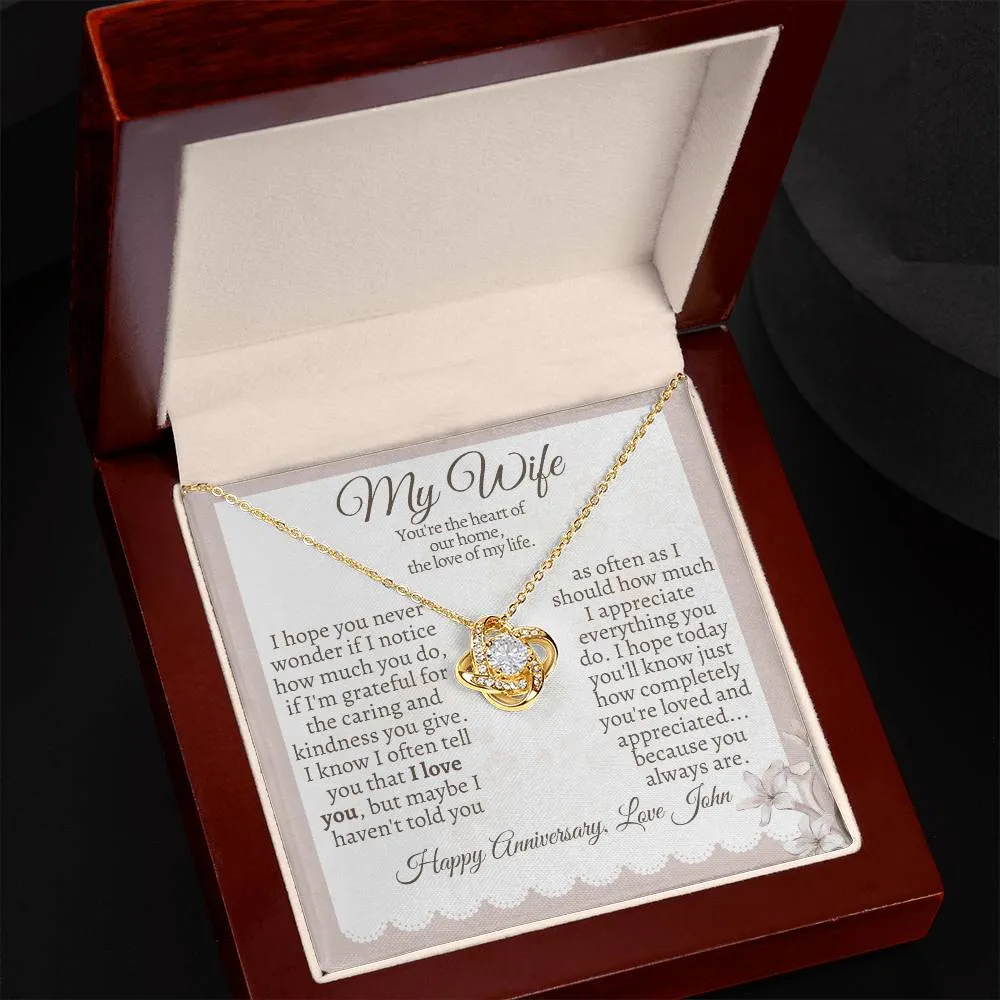 My Wife, The Heart of Our Home - Loveknot Necklace Gift (Personalize)