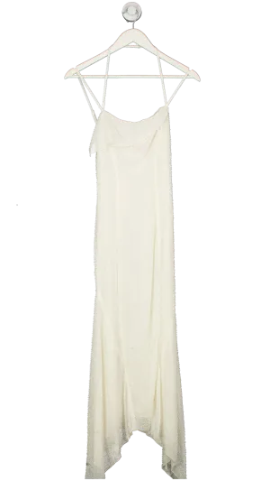 Oh Polly White Dole Embellished Hankerchief Hem Maxi Dress UK 8