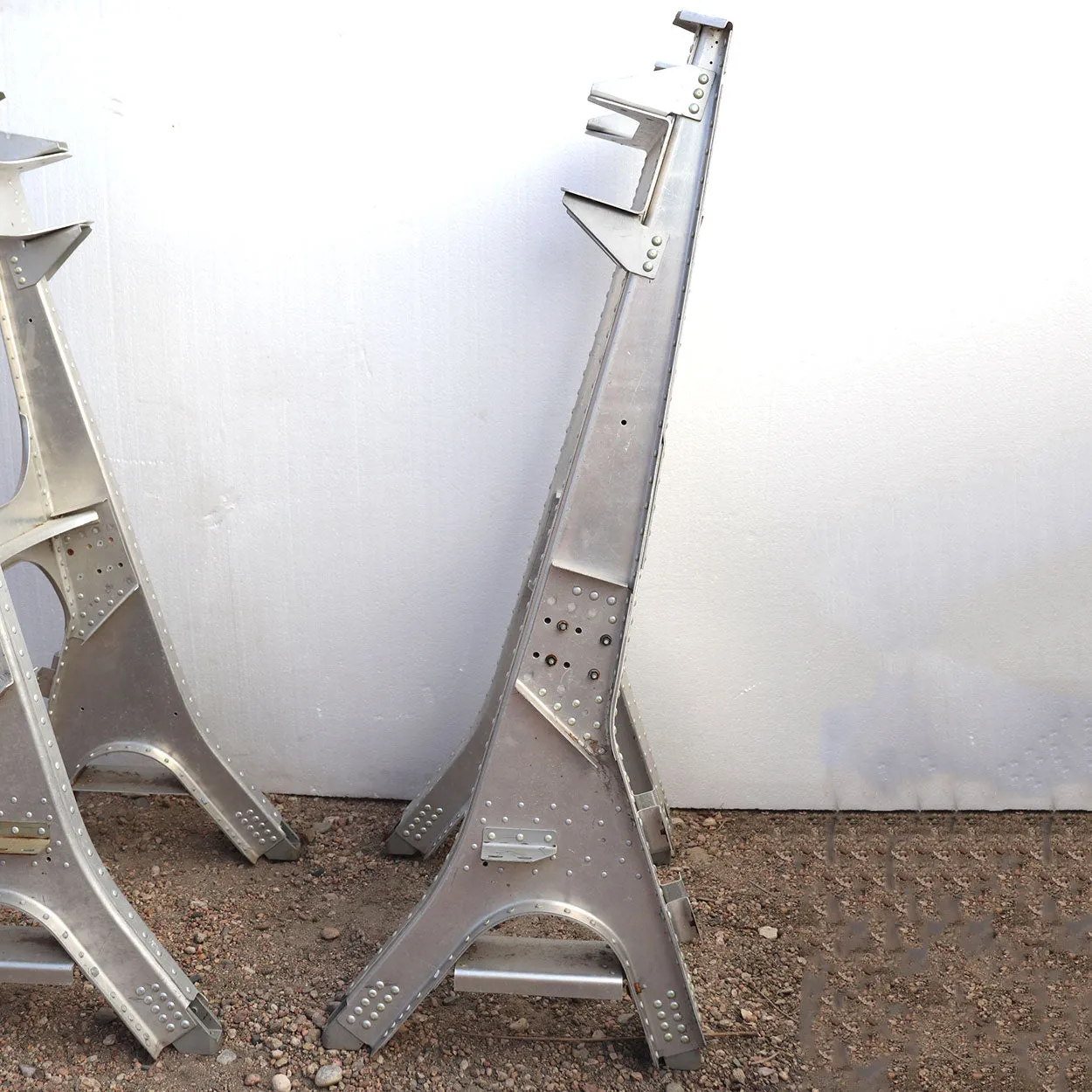 Pair Vintage Riveted Cast Metal Airplane Engine Mounts