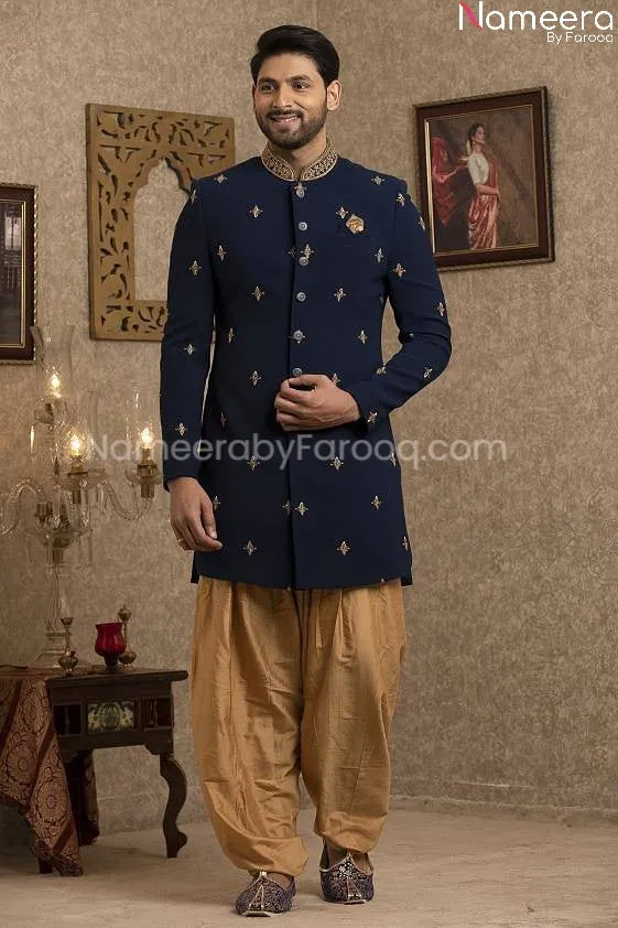 Pakistani Elegant Blue Sherwani for Groom Online #GR104