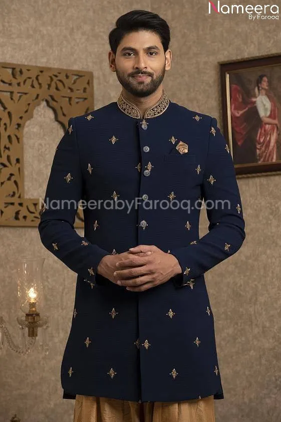 Pakistani Elegant Blue Sherwani for Groom Online #GR104
