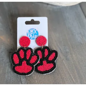 Paw Print Seed Beaded Earrings - Blue/White, Yellow/Purple, Black/Red