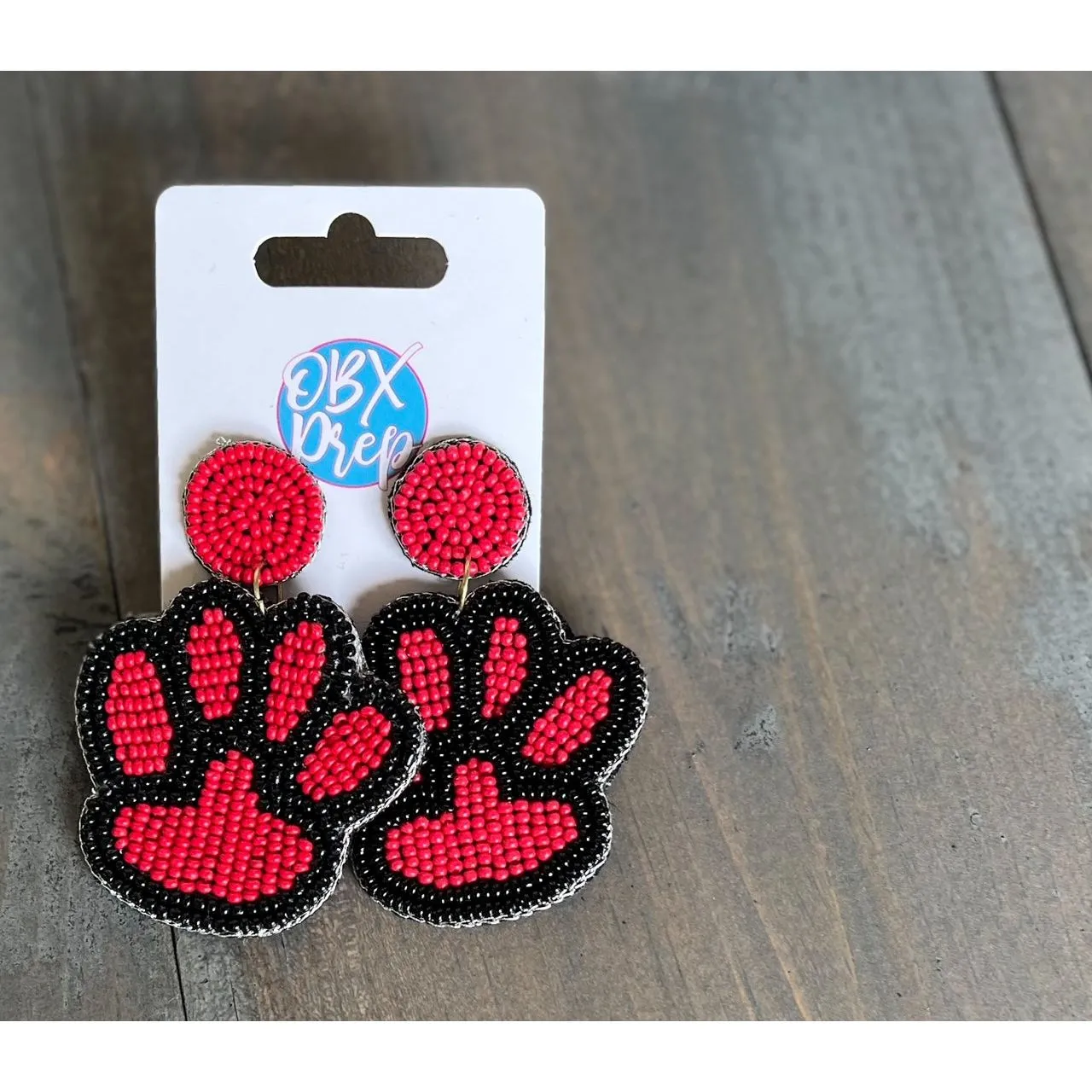 Paw Print Seed Beaded Earrings - Blue/White, Yellow/Purple, Black/Red