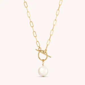 Pearl Paperclip Toggle Clasp Necklace