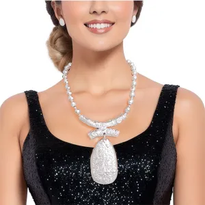 Pendant Necklace Bead Silver Teardrop Set
