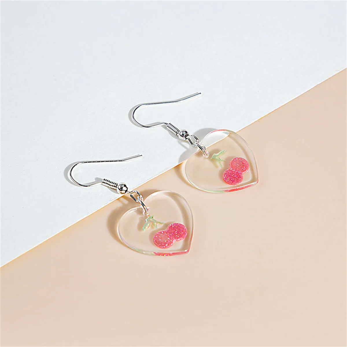 Pink & Silver-Plated Cherry Heart Drop Earrings