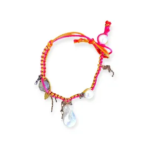 PINK BARBIE IN LOVE BAROQUE PEARL GOLD HEART SILK ROCKSTAR ANKLET