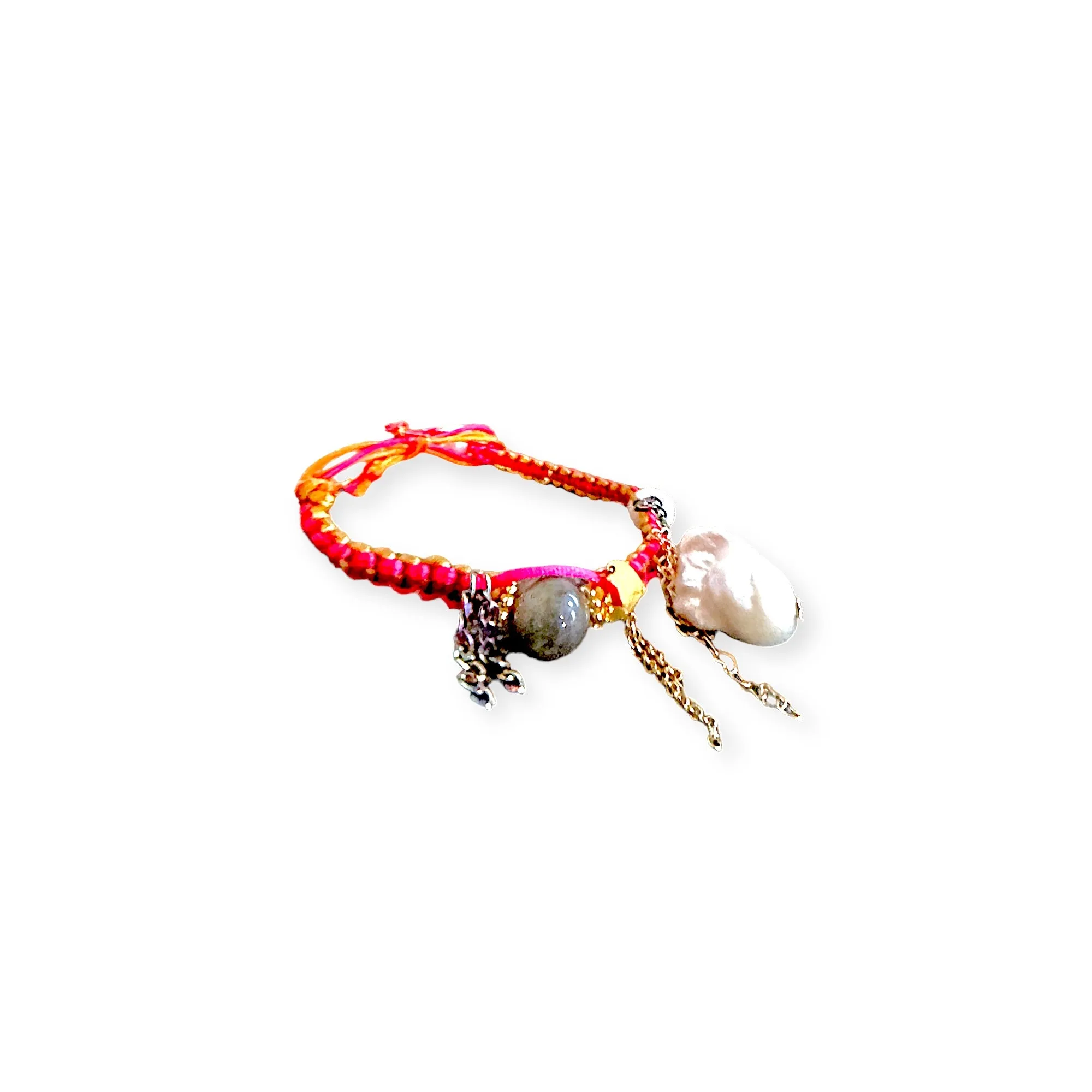 PINK BARBIE IN LOVE BAROQUE PEARL GOLD HEART SILK ROCKSTAR ANKLET