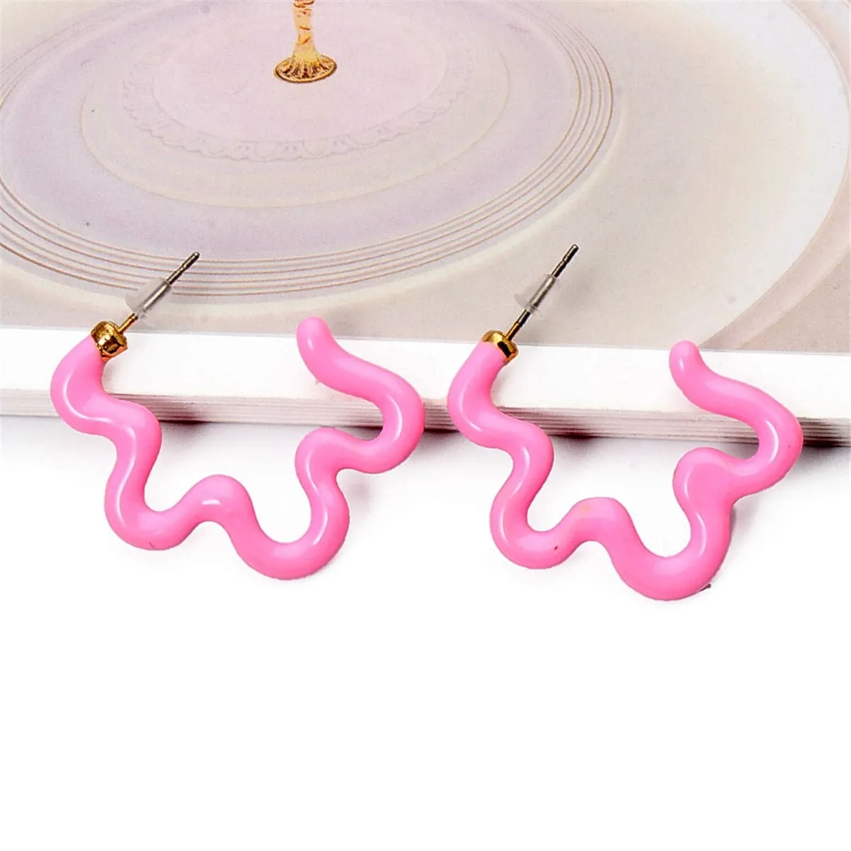 Pink Enamel & 18K Gold-Plated Open Flower Stud Earrings