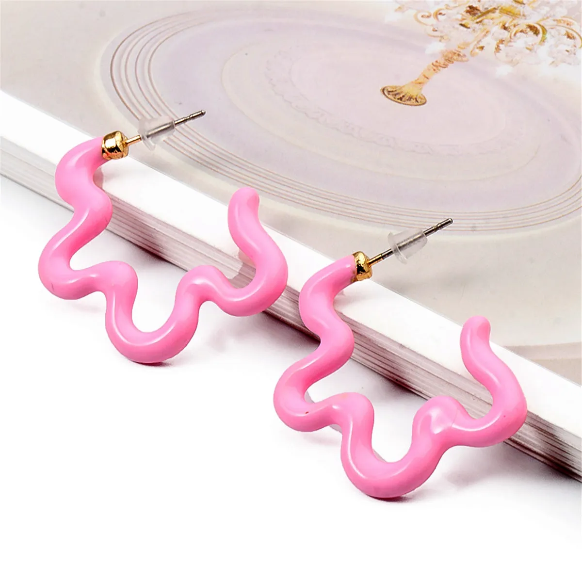 Pink Enamel & 18K Gold-Plated Open Flower Stud Earrings