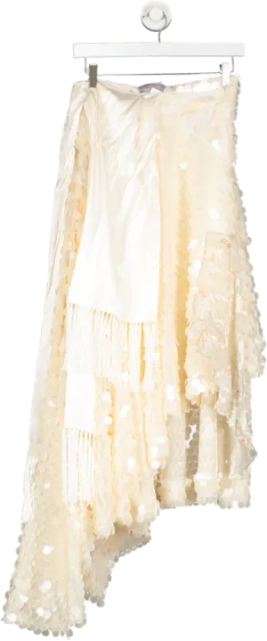 Preen by Thornton Bregazzi Cream Sequin Embellished Skirt Hankercheif Skirt UK XS