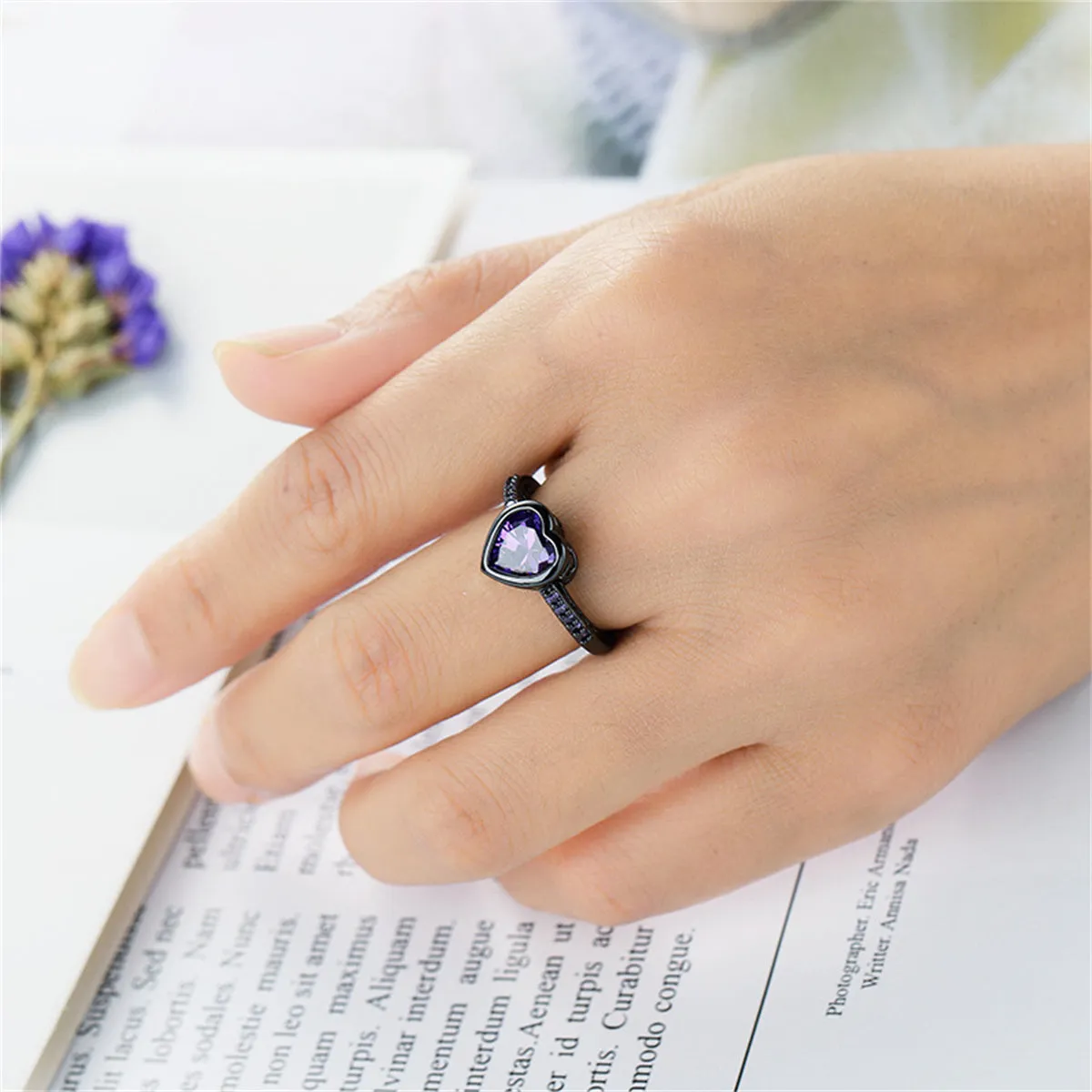 Purple Crystal & Purple Cubic Zirconia Pavé Heart-Cut Ring