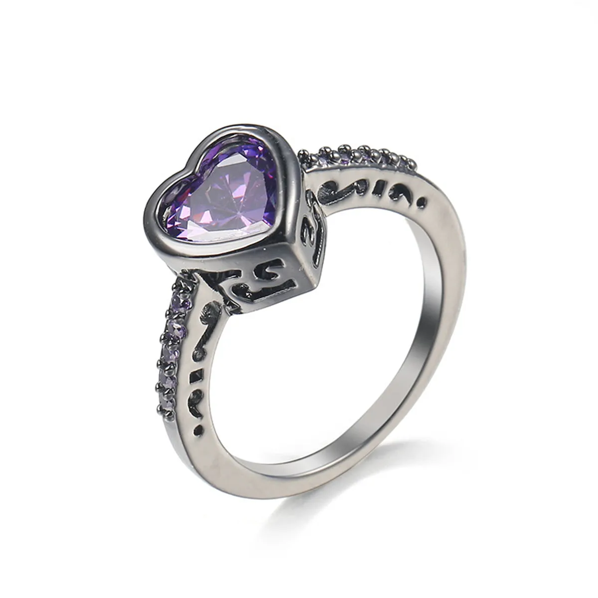 Purple Crystal & Purple Cubic Zirconia Pavé Heart-Cut Ring