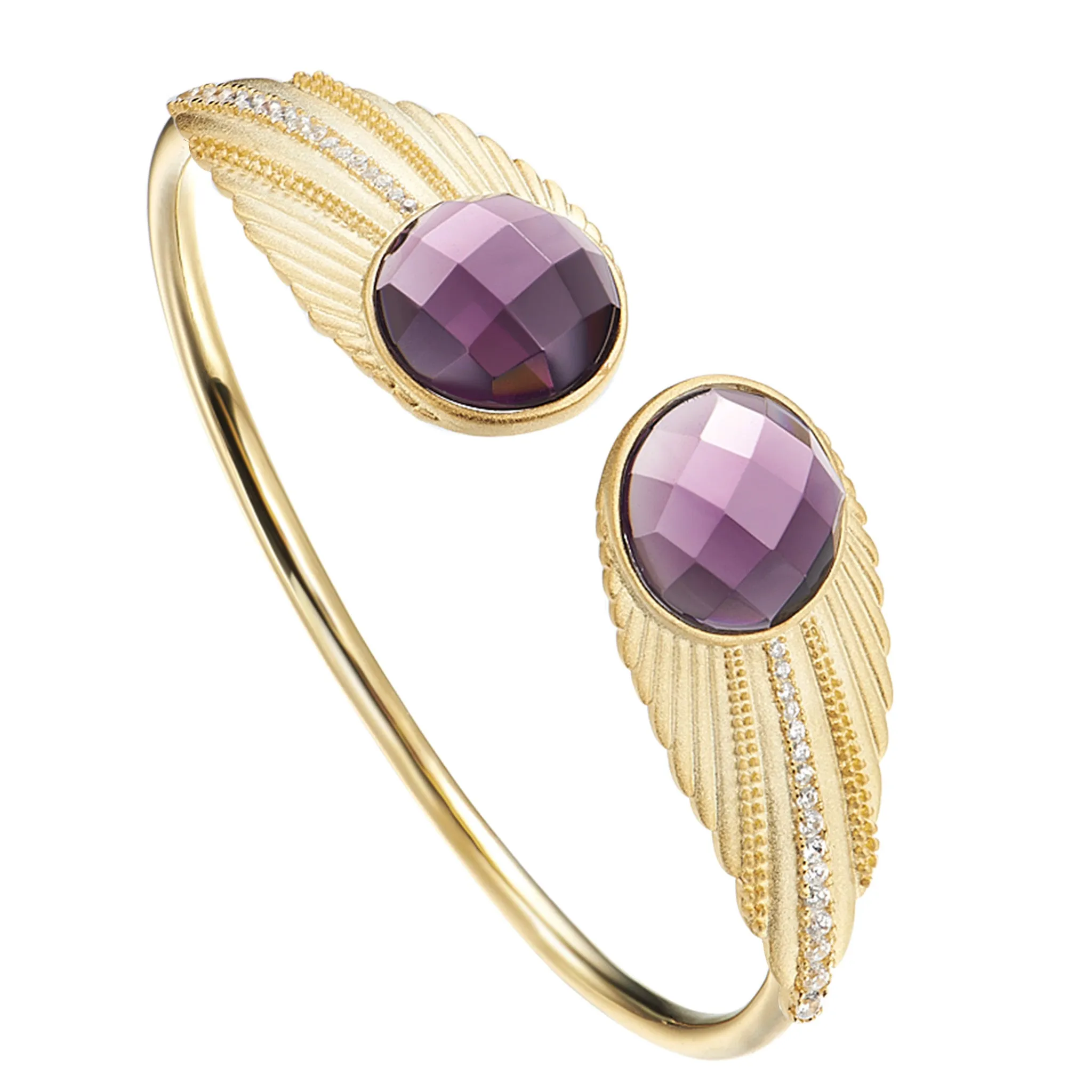 "Deco Owl" Round Purple Crystal Open Cuff Bracelet